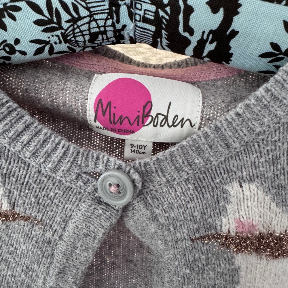 Mini Boden Girls Gray Unicorn Cardigan with rainbow sleeve detail. UNIQUE! 9/10 - Picture 2 of 4